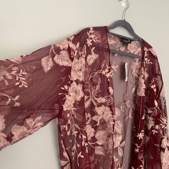 NEW Suzanne Betro floral lace elbow sleeve flowy sheer tunic cardigan kimono - Picture 2 of 9